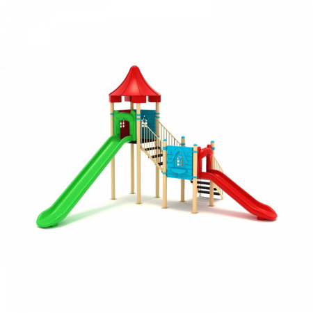 MOBILIER URBAN & LOCURI DE JOACA - 34M Clasic Echipament loc de joaca exterior parc din metal cu Scara si 2 Tobogane