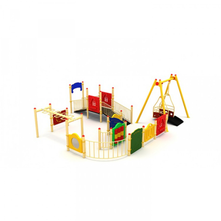 Echipamente joacă DIZABILITĂȚI - 36EG Complex Ansamblu Echipamente loc de joaca dizabilitati exterior parc din metal cu Rampa Cățărătoare Activități și Leagăn