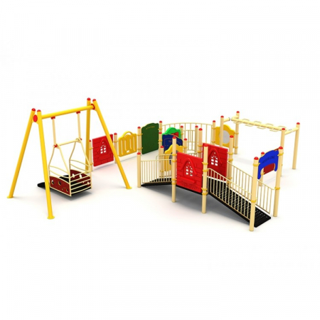 36EG Complex Ansamblu Echipamente loc de joaca dizabilitati exterior parc din metal cu Rampa Cățărătoare Activități și Leagăn [1]