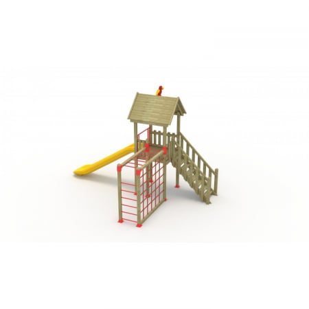 40A Clasic Echipament loc de joaca exterior parc din lemn cu Scara Tobogan 2 Leagane si Cataratoare [1]