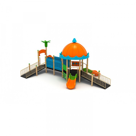 Echipamente joacă DIZABILITĂȚI - 41EG Complex Echipament loc de joaca dizabilitati exterior parc din metal cu 2 Rampe 2 Tobogane Cataratoare si Activități