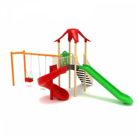 41M Clasic Echipamente loc de joaca exterior parc din metal cu Scara 2 Tobogane si 2 Leagane [1]