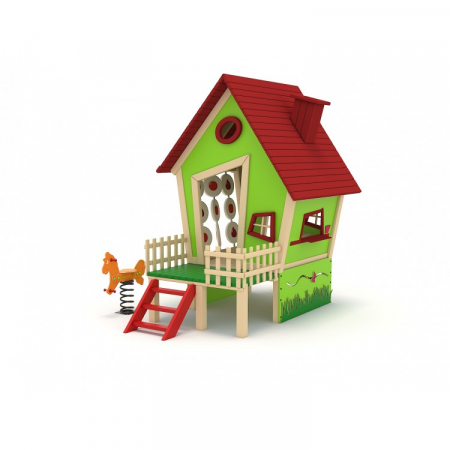 Echipamente joacă LEMN - 43A Casa Echipament loc de joaca exterior parc din lemn cu Scara Cataratoare Activitati Figurina pe arc si Masa