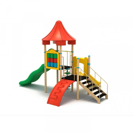 Echipamente joacă METAL - 43M Clasic Echipament loc de joaca exterior parc din metal cu Scara 2 Tobogane Activitati si 2 Cataratoare
