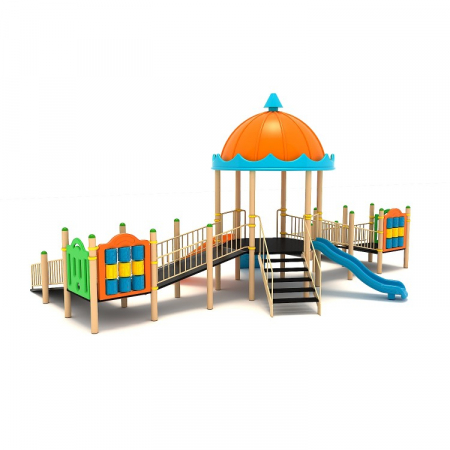 47EG Complex Echipament loc de joaca dizabilitati exterior parc din metal cu Scara 2 Rampe 2 Tobogane Activități și Cățărătoare [1]