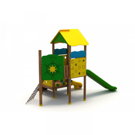 MOBILIER URBAN & LOCURI DE JOACA - 48A Clasic Echipament loc de joaca exterior parc din lemn cu 2 Cataratoare 2 Tobogane si Activitati