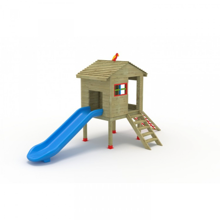 Echipamente joacă LEMN - 50A Casa Echipament loc de joaca exterior parc din lemn cu Scara Tobogan si Cataratoare
