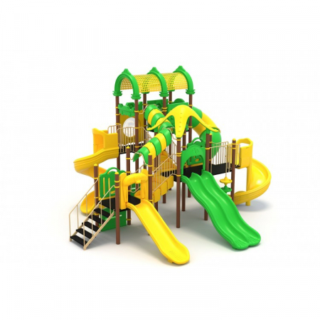 Echipamente joacă METAL - 51M Clasic Ansamblu Echipament loc de joaca exterior parc din metal cu Scara 5 Tobogane Tunel Cataratoare si 3 Bancute