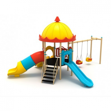 Echipamente joacă METAL - 52M Clasic Echipament loc de joaca exterior parc din metal cu Scara 3 Tobogane si 2 Leagane