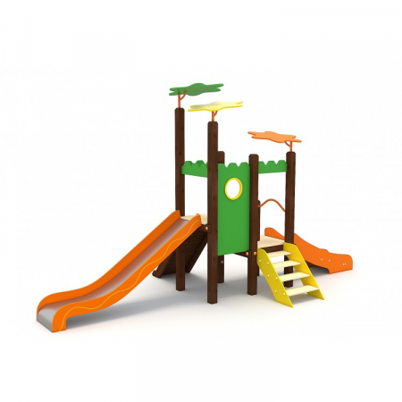 MOBILIER URBAN & LOCURI DE JOACA - 54A Clasic Echipament loc de joaca exterior parc din lemn cu Scara 2 Tobogane Activitati si Cataratoare