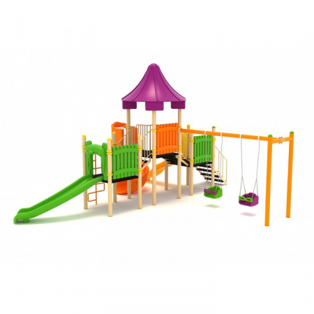 55M Clasic Echipament loc de joaca exterior parc din metal cu Scara 3 Tobogane 2 Leagane si Cataratoare [1]
