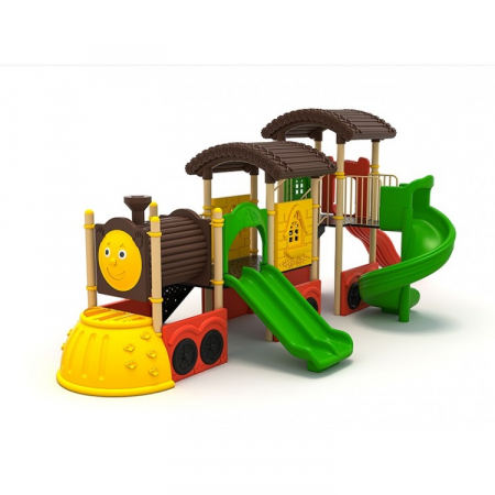 Echipamente joacă METAL - 56M Tren Echipament loc de joaca exterior parc din metal cu Scară 3 Tobogane și Cățărătoare