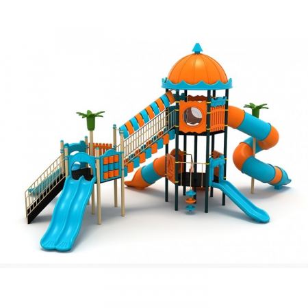 Echipamente joacă METAL - 57M Clasic Ansamblu Echipamente loc de joaca exterior parc din metal cu 2 Scari 5 Tobogane Activitati si Cataratoare