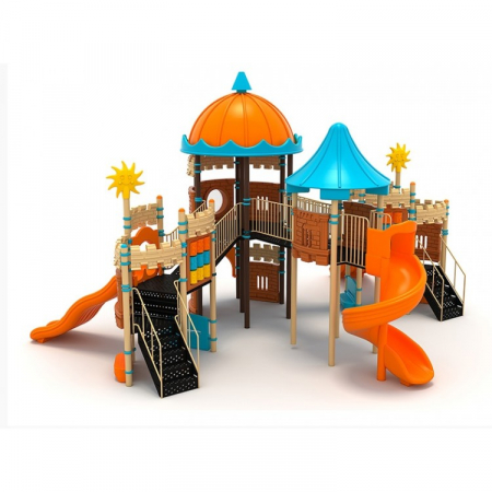 62M Castel Ansamblu Echipamente loc de joaca exterior parc din metal cu 2 Scari 3 Tobogane Activitati si 4 Bancute [1]