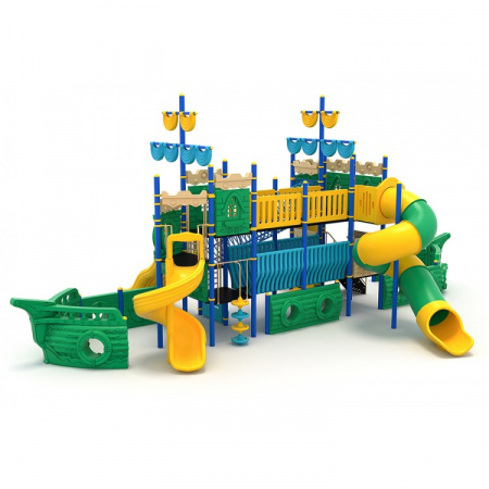 Echipamente joacă METAL - 65M Vapor Ansamblu Echipamente loc de joaca exterior parc din metal cu Scara 4 Tobogane Bancuta și 2 Cățărătoare