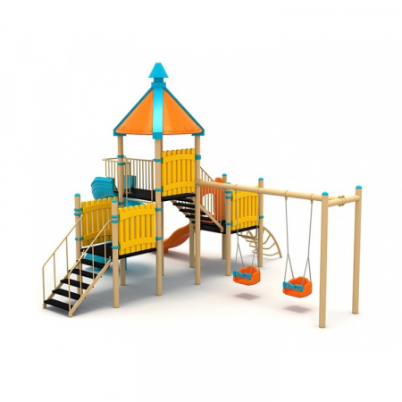 Echipamente joacă METAL - 68M Clasic Echipament loc de joaca exterior parc din metal cu Scară 2 Tobogane Cățărătoare si 2 Leagane