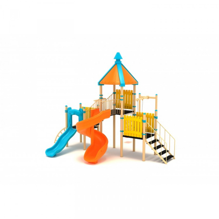 68M Clasic Echipament loc de joaca exterior parc din metal cu Scară 2 Tobogane Cățărătoare si 2 Leagane [1]
