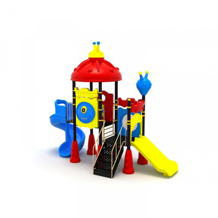 73M Cosmos Echipament loc de joaca exterior parc din metal cu Scara Activitati si 2 Tobogane [1]