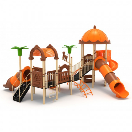 Echipamente joacă METAL - 82M Clasic Echipament loc de joaca exterior parc din metal cu Scară 4 Tobogane 3 Cățărătoare și Băncuta