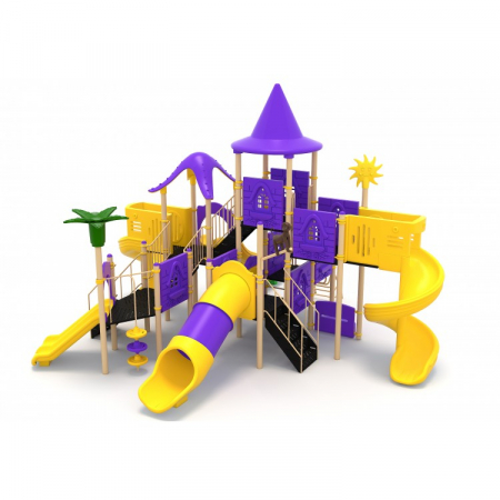 Echipamente joacă METAL - 83M Clasic Ansamblu Echipament loc de joaca exterior parc din metal cu 2 Scări 5 Tobogane 2 Cățărătoare Activitati și Băncuta