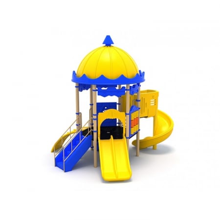 Echipamente joacă METAL - 84M Clasic Echipament loc de joaca exterior parc din metal cu Scară 2 Tobogane Cățărătoare Activitati si Bancuta