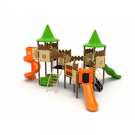 85M Castel Ansamblu Echipament loc de joaca exterior parc din metal cu Scara 3 Tobogane 2 Cățărătoare Activitati si 2 Bancute [1]