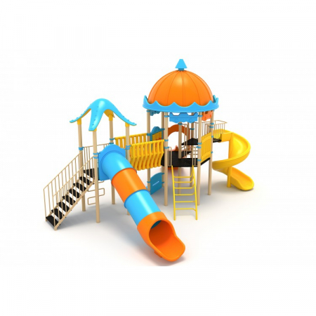 Echipamente joacă METAL - 87M Clasic Echipament loc de joaca exterior parc din metal cu Scară 3 Tobogane 2 Cățărătoare Activitati și Băncuță