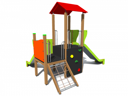 MOBILIER URBAN & LOCURI DE JOACA - BRL1001 Clasic Echipament loc de joaca exterior parc din lemn cu 2 Cataratoare si 2 Tobogane