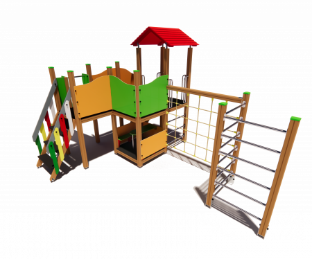 BRL1003 Clasic Echipament loc de joaca exterior parc din lemn cu Scara 3 Cataratoare Bancuta si Tobogan [1]