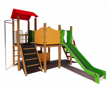 BRL1003 Clasic Echipament loc de joaca exterior parc din lemn cu Scara 3 Cataratoare Bancuta si Tobogan [3]
