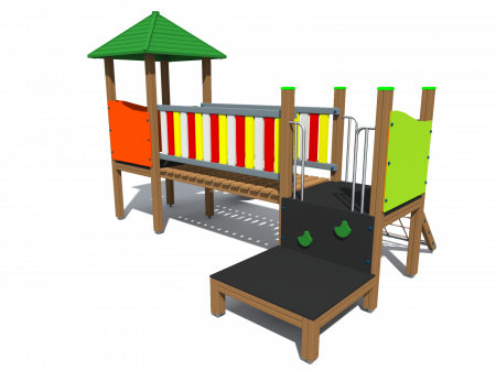 BRL103 Clasic Echipament loc de joaca exterior parc din lemn cu 2 Cataratoare Pod si Tobogan [1]