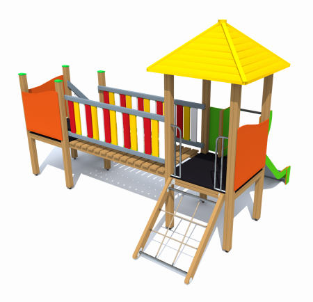 MOBILIER URBAN & LOCURI DE JOACA - BRL104 Clasic Echipament loc de joaca exterior parc din lemn cu Scara Cataratoare Pod si Tobogan
