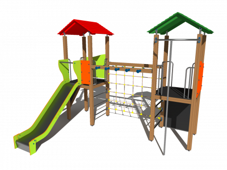 MOBILIER URBAN & LOCURI DE JOACA - BRL20 Clasic Echipament loc de joaca exterior parc din lemn cu 5 Cataratoare si Tobogan