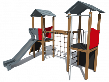 BRL20 Clasic Echipament loc de joaca exterior parc din lemn cu 5 Cataratoare si Tobogan [2]
