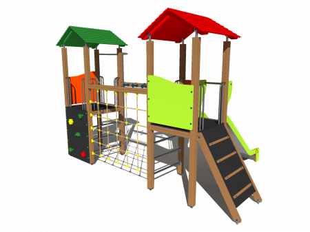BRL20 Clasic Echipament loc de joaca exterior parc din lemn cu 5 Cataratoare si Tobogan [1]