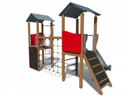 BRL20 Clasic Echipament loc de joaca exterior parc din lemn cu 5 Cataratoare si Tobogan [3]