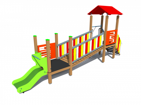 MOBILIER URBAN & LOCURI DE JOACA - BRL2001 Clasic Echipament loc de joaca exterior parc din lemn cu Scara Cataratoare Pod si Tobogan