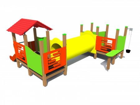 MOBILIER URBAN & LOCURI DE JOACA - BRL2002 Clasic Echipament loc de joaca exterior parc din lemn cu Activitati Tunel si Tobogan