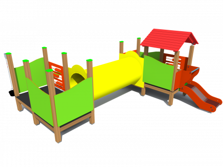 BRL2002 Clasic Echipament loc de joaca exterior parc din lemn cu Activitati Tunel si Tobogan [1]