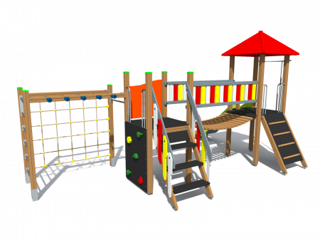 BRL23 Clasic Echipament loc de joaca exterior parc din lemn cu Scara 3 Cataratoare Pod si Tobogan [1]