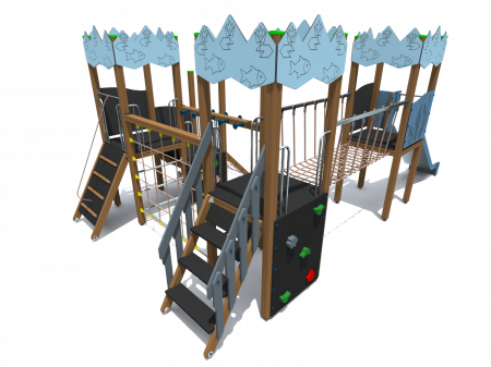 BRL32 Lake Clasic Echipament loc de joaca exterior parc din lemn cu Scara 3 Cataratoare si Tobogan [1]