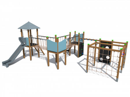 MOBILIER URBAN & LOCURI DE JOACA - BRL32VE3 Clasic Echipament loc de joaca exterior parc din lemn cu Scara 4 Cataratoare Pod de Franghie si Tobogan
