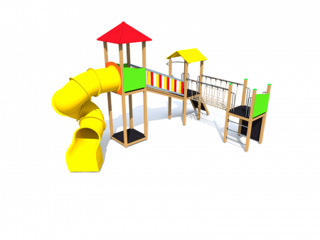 MOBILIER URBAN & LOCURI DE JOACA - BRL34 Clasic Echipament loc de joaca exterior parc din lemn cu 3 Cataratoare Pod de Franghie si Tobogan