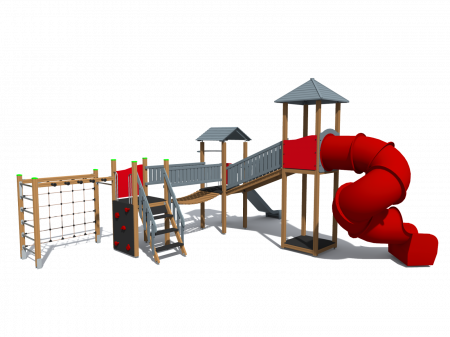 BRL37 Clasic Echipament loc de joaca exterior parc din lemn cu Scara 2 Cataratoare Pod si 2 Tobogane [3]