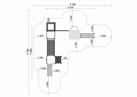 BRL38-1 Clasic Echipament loc de joaca exterior parc din lemn cu Scara 3 Cataratoare Pod Activitati Cutie cu Nisip si 2 Tobogane [2]