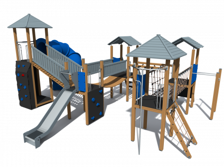 BRL41 Clasic Echipament loc de joaca exterior parc din lemn cu Scara 5 Cataratoare Pod de Franghie si 2 Tobogane [3]