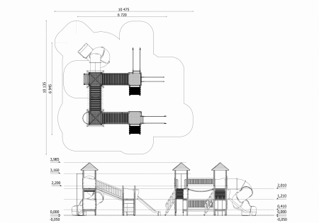 BRL43 Clasic Echipament loc de joaca exterior parc din lemn cu 2 Scari Pod si 3 Tobogane [4]