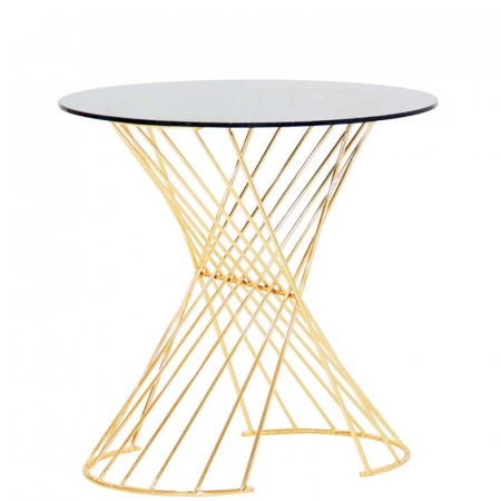 Mese restaurant - Mese cadru metalic auriu H75 cu blat din sticla rotund RSG13