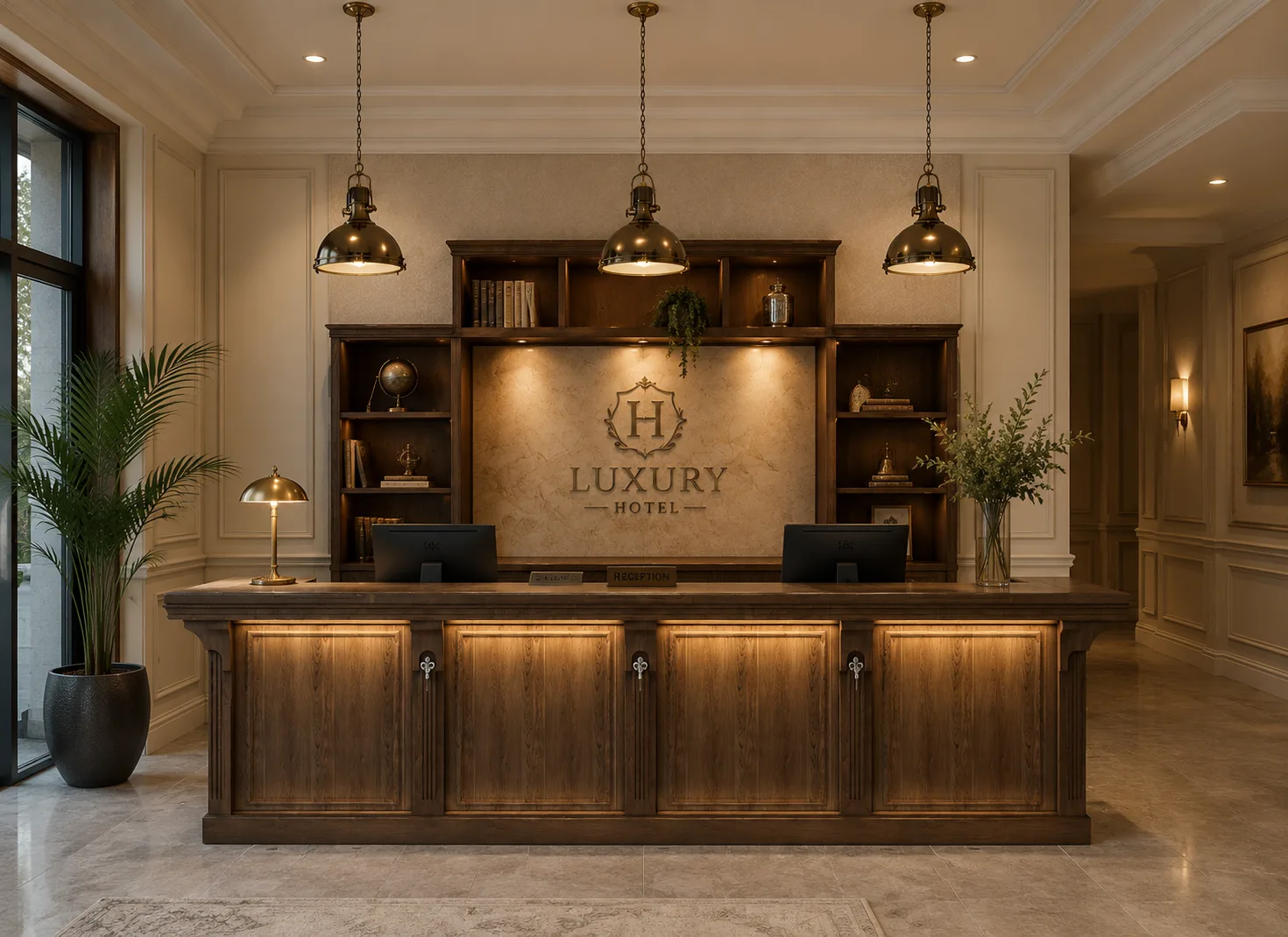 Mobilier receptie hotel - Receptie din lemn masiv si MDF realizata pe comanda pentru hotel - GEO
