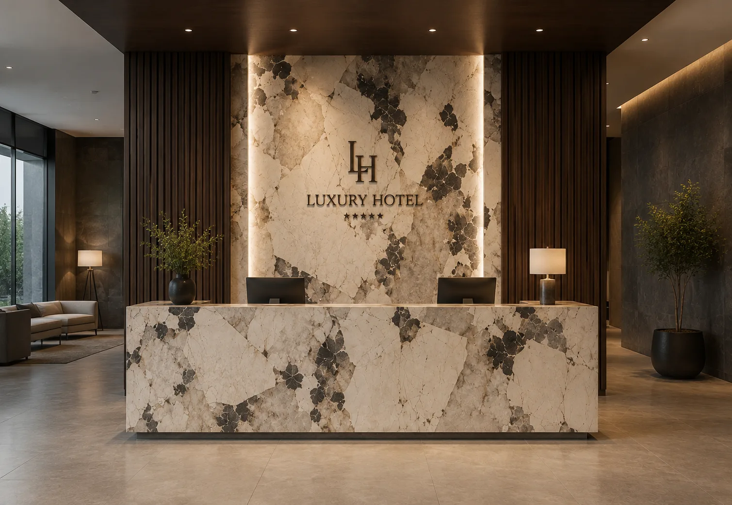 Mobilier receptie hotel - Receptie pentru realizata la comanda pentru hotel - LUXURY